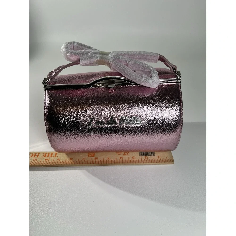 NWT Lux de Ville Pink Shimmer Cutie Pie Kiss Lock Bag Barrel Purse Rockabilly